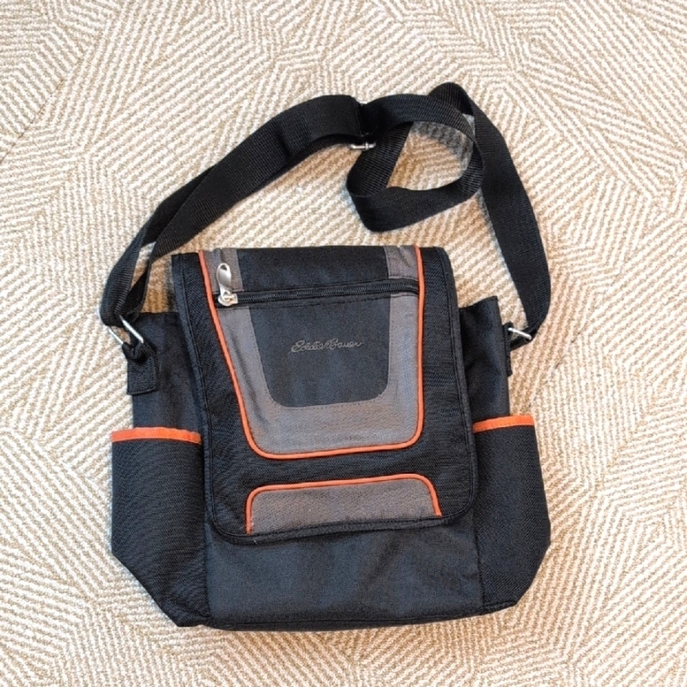 Eddie Bauer Black Orange Messenger Crossbody Small Diaper Bag Durable